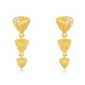 Elegant gold S925 silver tassel earrings with brushed texture and zircon crystals - 925 Silver / 10K Gold + Electrophoretic Lacquer