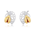 Boucles d'oreilles coccinelle en argent S925 doré avec émail rouge et oxydes de zirconium - Argent 925 / Agate rouge