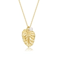 Elegant gold monstera leaf necklace with pearl pendant in a vintage French style - Monstera Leaf Necklace (NL023849) / 925 Silver