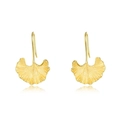 Élégantes boucles d'oreilles feuilles de ginkgo dorées avec nervures texturées - Argent 925 / Or 10K + Laque Électrophorétique