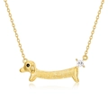 Collana con pendente a forma di bassotto in oro spazzolato e zircone da donna - Argento 925 / Placcato oro 10K