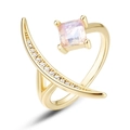Verstellbarer S925 Silber Stern-Mond Ring mit rosa Edelstein und glitzerndem Zirkon - Blauer Mondstein Stil (Offen Verstellbar)