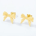 Elegant brushed S925 silver bow stud earrings with a refined matte gold-plated finish - 10K Gold Plated