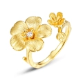 Brushed S925 sterling silver flower ring with gold plating and cubic zirconia stone - Adjustable Open / January Plum Blossom Style (RG022981)