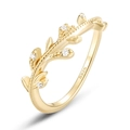 Elegante S925 sterling zilveren vergulde ring met bladmotief en zirkonia steentjes - HK11# / Goud