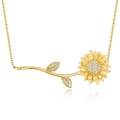 Golden sunflower necklace with brushed metal petals and sparkling white zircon pavé details - 925 Silver / Gold (Sunflower Necklace)