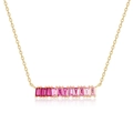 Bohemian S925 sterling silver rainbow necklace with baguette-cut pink gradient gemstones - Necklace NL024113 (Pink Corundum)