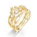 S925 sterling zilveren vergulde ringenset met natuurlijk kristal en gelaagde lijnen - HK11# / Natuurlijk wit kristal