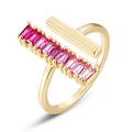Minimalist S925 sterling silver open ring featuring a row of pink gradient rectangle gems - Ring RG024120 (Pink Corundum)