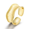 Golden S925 silver wide ring with wavy edges and brushed matte texture design - Adjustable Open / 10K Gold