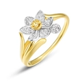 Floral S925 silver ring with golden center and yellow gemstone on a white background - Adjustable Open / December Narcissus (RG022997-HK13#)