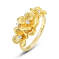 Elegant gold-plated S925 sterling silver jasmine flower ring with brushed texture petals - Adjustable Open / 10K Gold