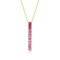 Vertical bar necklace with gradient pink baguette-cut gemstones on gold plated S925 silver - Pendant Only (Without Chain) PD024254 (Pink Corundum) / 925 Silver