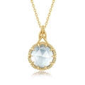 S925 silver gold plated necklace featuring a round topaz pendant with vintage floral engravings - Sky Blue Topaz (Pendant Only (Without Chain)) / 925 Silver