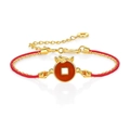 S925 silver red string bracelet with gold dragon horse charm and red agate gemstone - 925 Silver / Red Agate