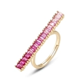 Adjustable 925 sterling silver ring with gradient pink sapphire bar in 10k gold finish - Ring RG024121 (Pink Corundum) / 925 Silver