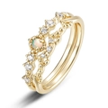 Luxury S925 silver 10k gold plated opal ring set with cubic zirconia in wave design - HK11# / Champagne Gold