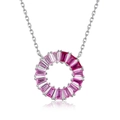 Collar de plata S925 con colgante circular y piedras en degradado rosa y fucsia - Plata 925 / Corindón Rosa (Anillo Pequeño)
