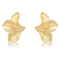 Handcrafted brushed gold S925 sterling silver leaf earrings with shimmering zircon crystals - Earrings (10K Gold Plated) / 20x15mm