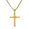 Detailed macro view of the gold twisted rope cross pendant with a thick box chain necklace - Gold [With Chain]