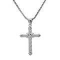 Punk style silver stainless steel cross pendant necklace with twisted rope texture and box chain - Silver [With Chain]