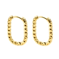 Detail of 18K gold plated huggie earrings featuring a faceted rhombic texture pattern - Gold