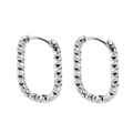 Elegant geometric silver hoop earrings with diamond-cut textured surface and snap closure - Silver