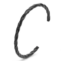Minimalist C-shaped twisted cable open cuff bracelet in matte black stainless steel finish - Black
