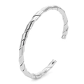 Modern twisted C-shape silver stainless steel open cuff bracelet for men and women - Silver