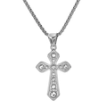 Detail van een zilveren kruis hanger met glanzende strassteentjes en een boxketting - Met Boxketting / Zilver