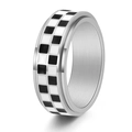 Drehbarer Schachbrett-Ring aus Edelstahl mit schwarz-weißem Emaille-Muster - US 6 / Silber