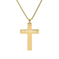 Gepolijste gouden roestvrijstalen kruishanger met holle PRIDE-tekst op een ketting - Goud Hol (Met 60cm Ketting)