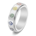 Spinning stainless steel fidget ring with colorful enamel smileys and rainbow icons - US 5 / Silver