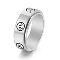 Draaibare roestvrijstalen ring met gegraveerd lachend gezicht en geborstelde finish - US 6 / Zilver