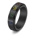 Black stainless steel rotating fidget ring featuring colorful smiley faces for women - US 5 / Black
