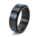 Heren spinner ring van zwart titanium met blauwe smiley-iconen en geborstelde finish - US 6 / Zwart