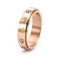 Detail view of rotatable rainbow smiley face anxiety ring in rose gold stainless steel - US 5 / Rose Gold