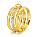 Eleganter vergoldeter Titanstahlring mit drei Lagen und funkelnden Zirkonia-Steinen - US 5 / Gold [Weißer Strass]
