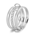 Detail der mehrlagigen Titanstahlringe mit Zirkonia-Inlay und verbindenden Ringen - US 5 / Silber [Weißer Strass]