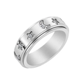 Rotating stainless steel star and moon ring with cubic zirconia in silver finish - US 5 / Silver