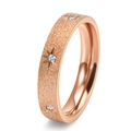 Macro shot of rose gold starburst ring with frosted texture and sparkling stones - US 5 / Rose Gold
