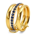 Detailansicht des 18K vergoldeten dreilagigen Rings mit blauen Saphir-Zirkonia Steinen - US 5 / Gold [Blauer Strass]