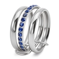 Dreilagiger ineinandergreifender Ring aus silbernem Stahl mit blauen Zirkonia Steinen - US 5 / Silber [Blauer Strass]