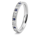 Anillo de mujer de acero de titanio con circonitas azules y blancas en diseño cuadrado - US 5 / Plateado