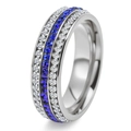 Luxuriöser dreireihiger Ring mit blauen und weißen Kristallen in Silber-Optik-Finish - Silber / US 6