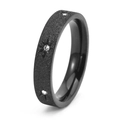 Macro view of black frosted titanium steel ring with three star-set white zircons - US 5 / Black