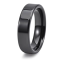 Polished black ceramic minimalist ring with flat glossy finish and reflective surface - Black (6mm Width)