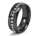 Anello in acciaio inossidabile placcato oro 18K nero lucido con fila di zirconi incastonati - US 6 / Nero