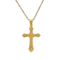 Collier croix baroque en acier titane doré avec motifs vintage sur fond blanc - Avec Chaîne / 2MM d'épaisseur 40+5CM de Long / Doré
