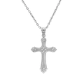 Vue détaillée d'un pendentif croix en argent avec gravures florales de style vintage - Avec Chaîne / 2MM d'épaisseur 40+5CM de Long / Argenté